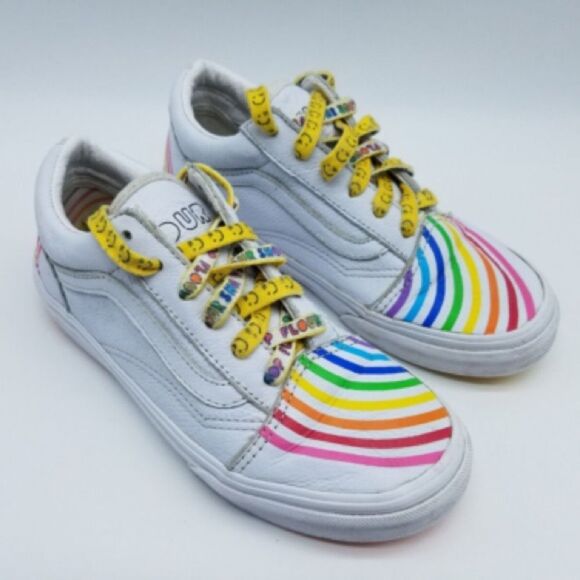 Vans Old Skools Flour Shop Rainbow White Pride Sneakers Unixes - Picture 1 of 16